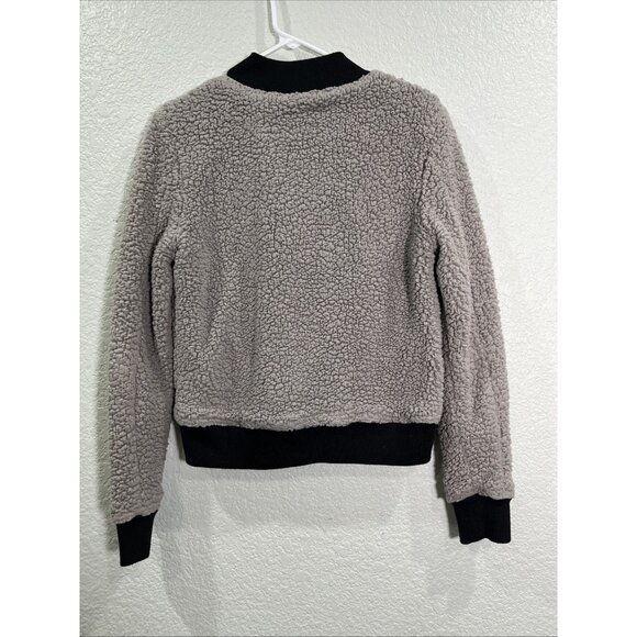 Marrakech Bomber Jacket Womens XS Gray Black Crop Sherpa Fleece Teddy Zip Up - Picture 5 of 8